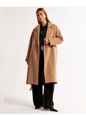 Abercrombie Oversized Camel Belted Wool Blend Coat